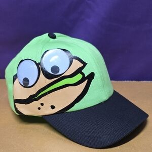 Everybody's nuts! Pistachios Green Cartoon Face Hat Googly Eyes Cap